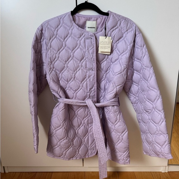 NWT- Sandro Lavender Quilted Jacket with Belt - Picture 6 of 13